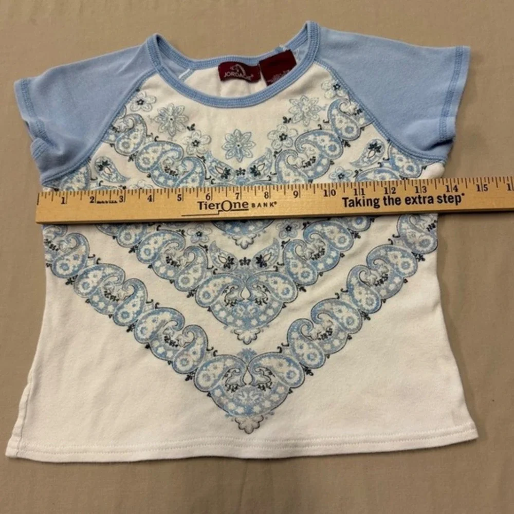 Jordache Girls 7 8 Vintage Y2K White Blue‎ Paisley Print Raglan Sleeve Womens XS